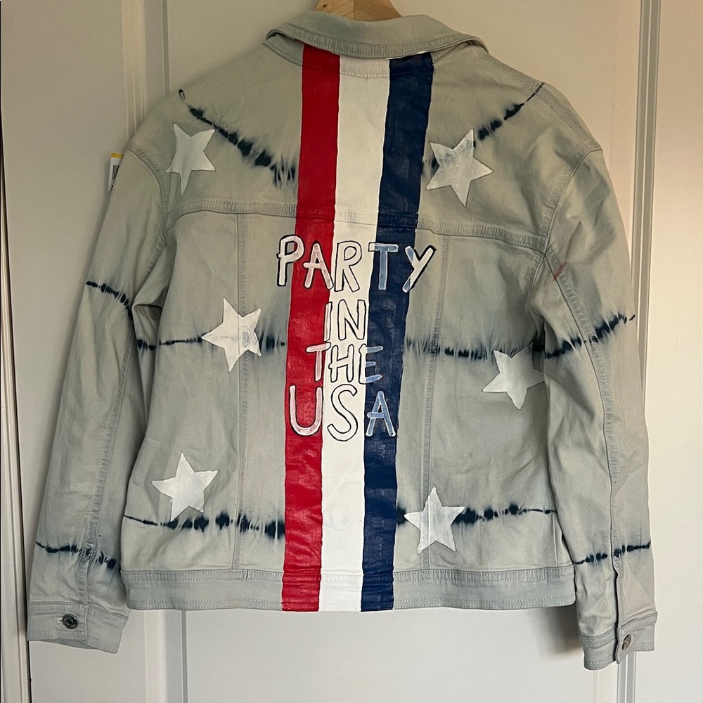 Hand painted by me! Justice Jean Jacket with Red, White, and Blue Accents